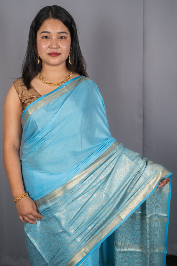 Premium Semi Mysore Silk with Half Brocade Saree - Veena