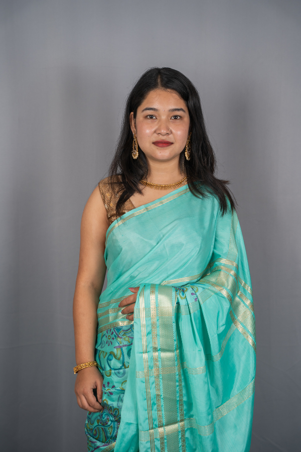 Semi Mysore Silk Crape  Kalmkari Digital Print With Small Tissue Border