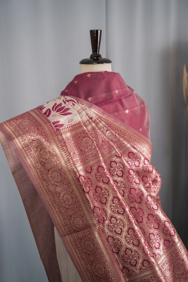 Linen Saree With Meenakari Weaving - Chirag - Image 10