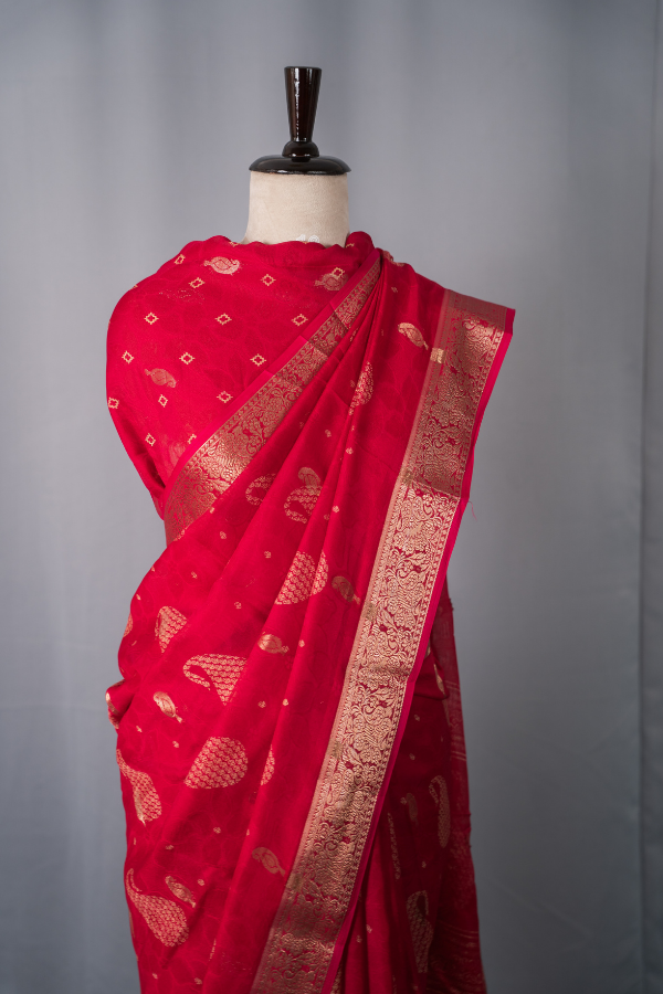 Banaras Khadi Georgette with Zari Butta - Viyara - Image 10