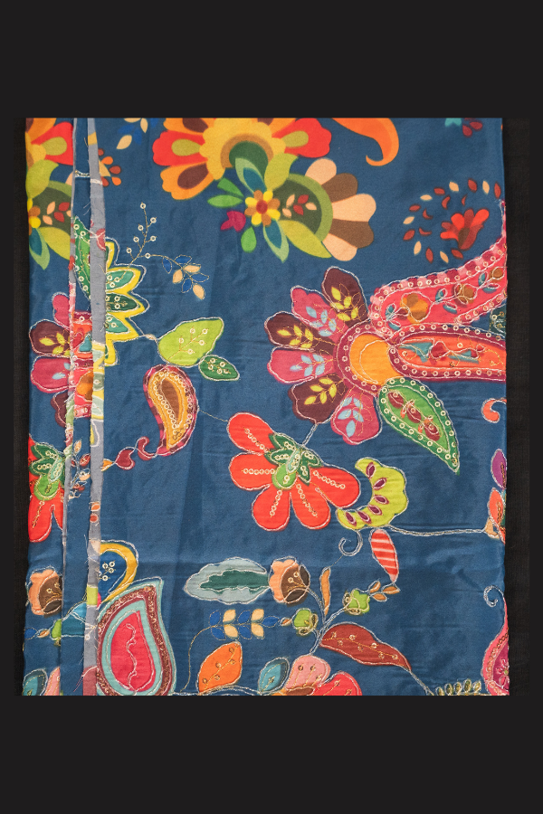 Silk Blouse Material Kalamkari Print With Embroidery - Image 10