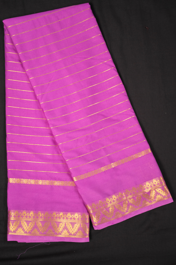 Semi Mysore Crape Silk Self Pattern with Temple Border - Image 8