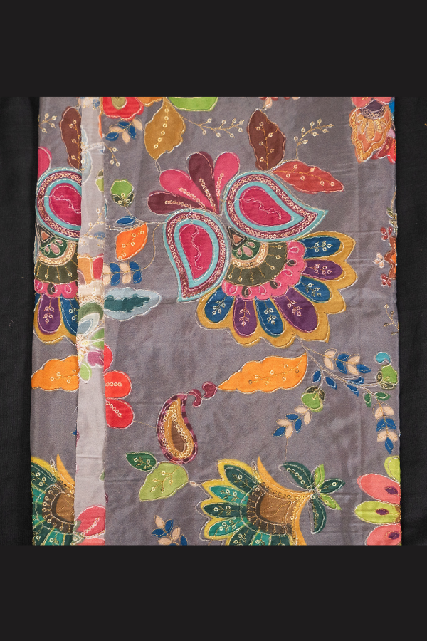 Silk Blouse Material Kalamkari Print With Embroidery - Image 9