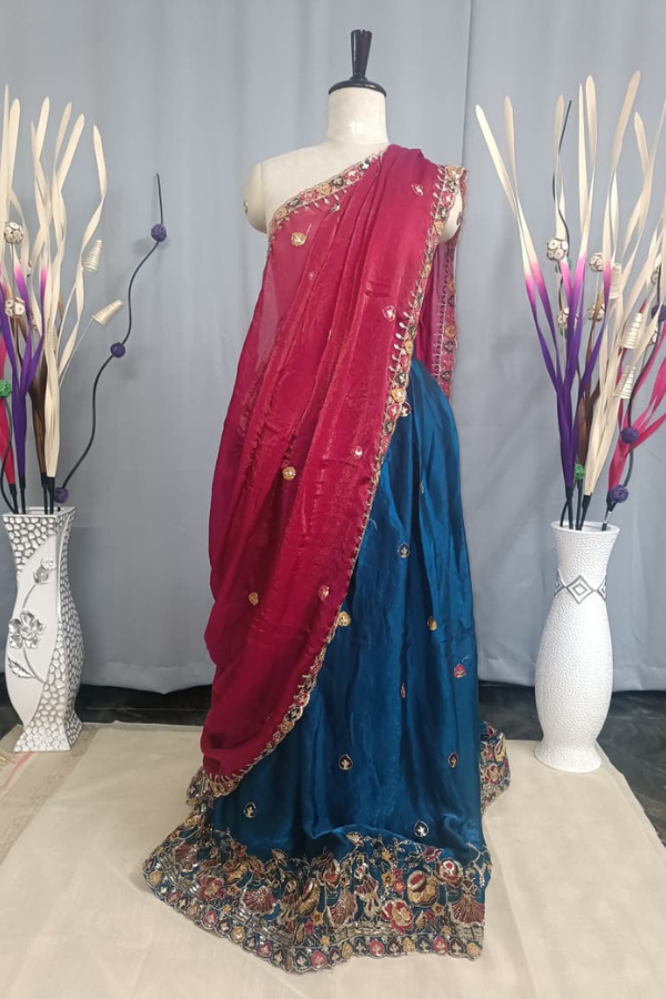Blue and Maroon Designer Lehenga with Handcrafted Sequence Work