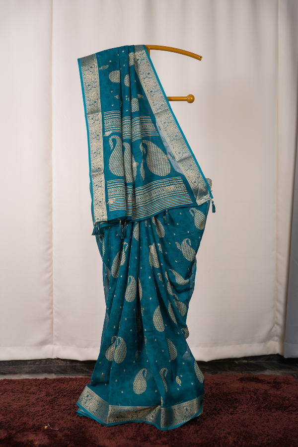Banaras Khadi Georgette with Zari Butta - Viyara - Image 4