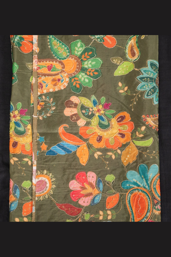 Silk Blouse Material Kalamkari Print With Embroidery - Image 8