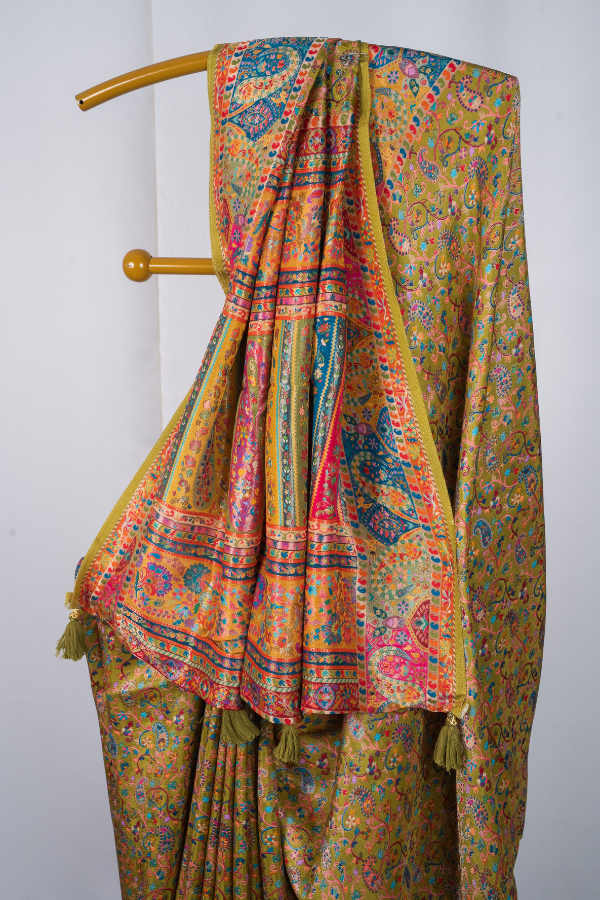 Pashmina Kashmiri Work With Beautiful Pallu - Pistha Green