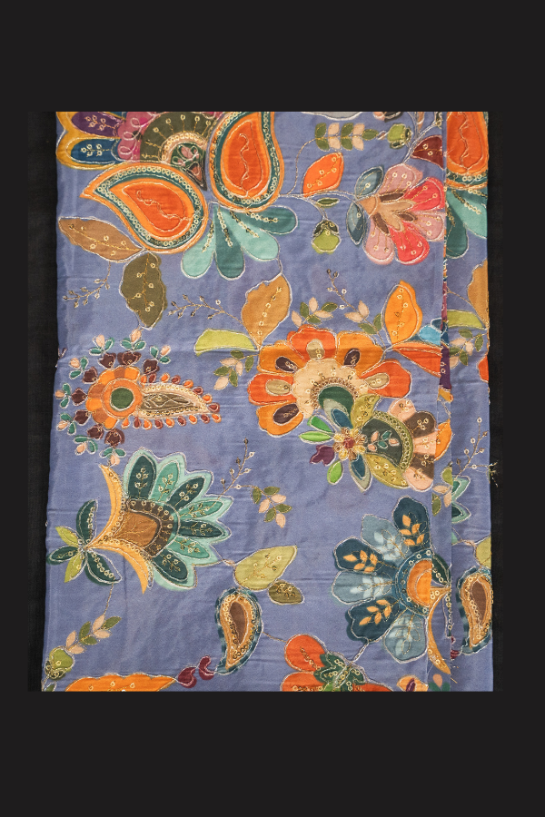 Silk Blouse Material Kalamkari Print With Embroidery - Image 7