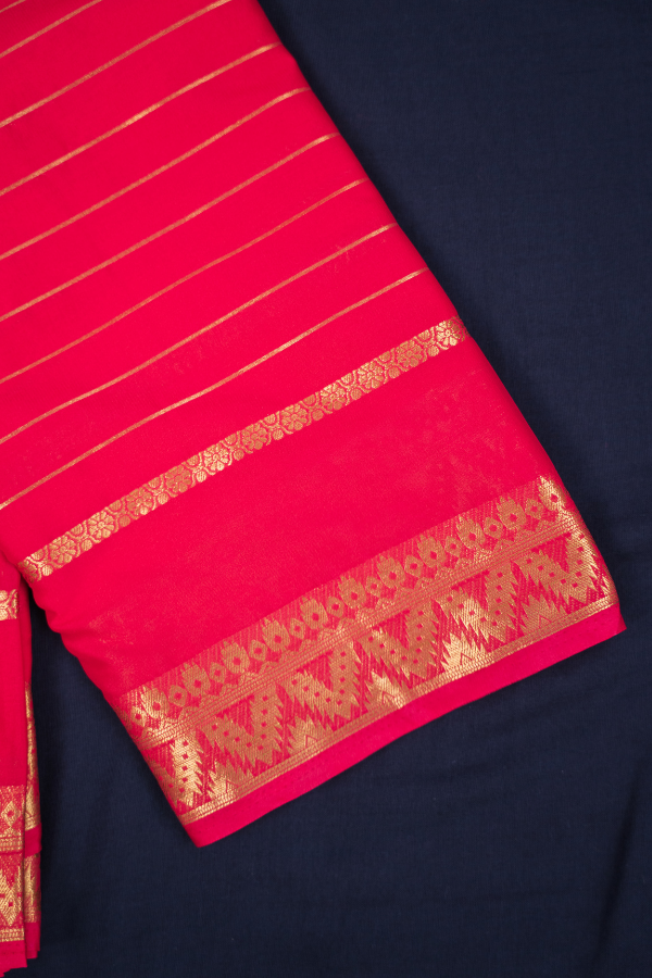 Semi Mysore Crape Silk Self Pattern with Temple Border - Image 5