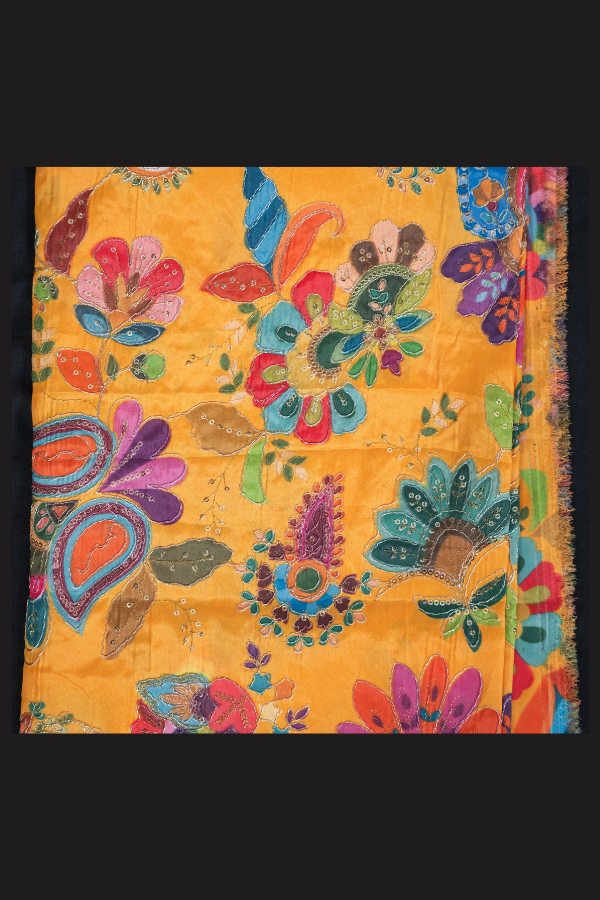 Silk Blouse Material Kalamkari Print With Embroidery - Image 15