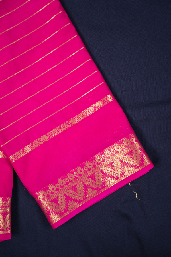 Semi Mysore Crape Silk Self Pattern with Temple Border - Image 15