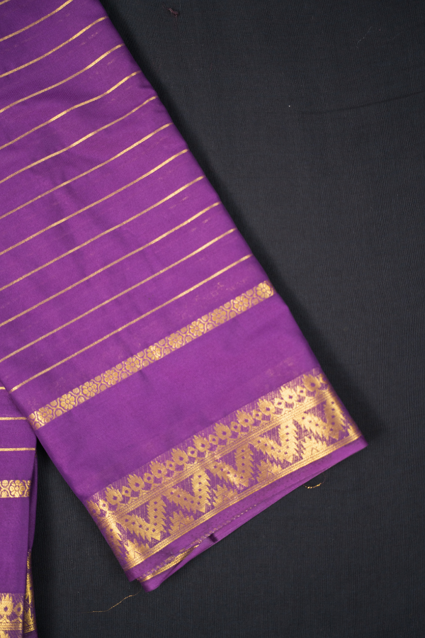 Semi Mysore Crape Silk Self Pattern with Temple Border - Image 17