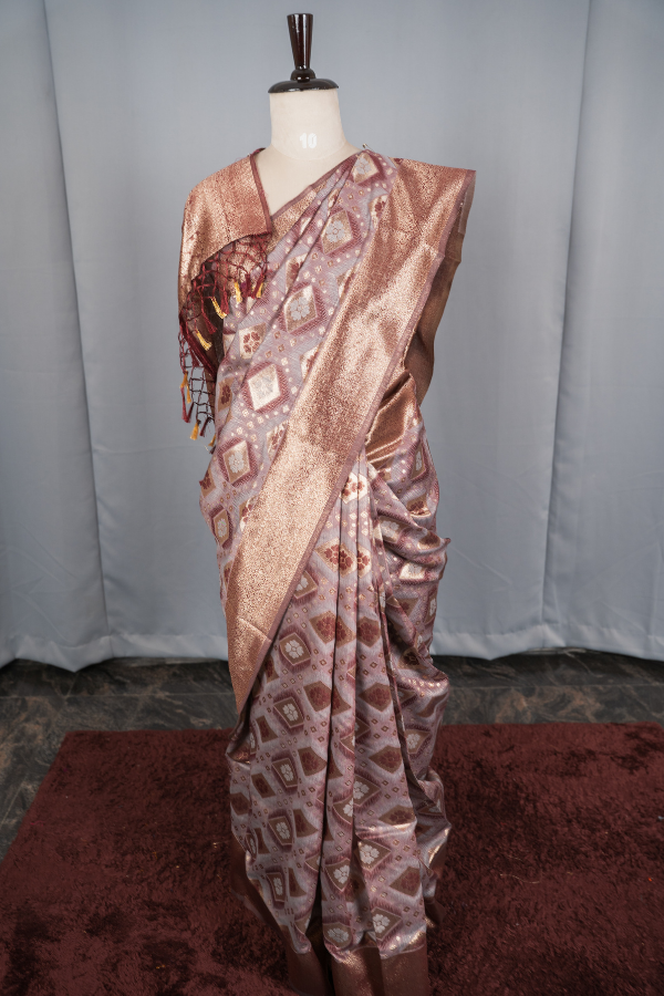 Linen Saree With Meenakari Weaving - Chirag - Image 13