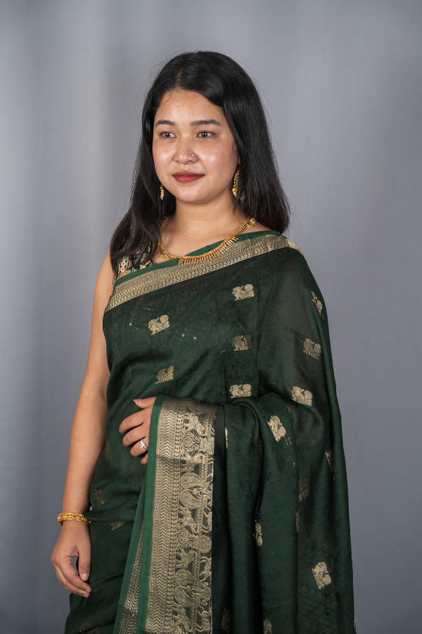 Banaras Khadi Georgette with Peacock Body Butta