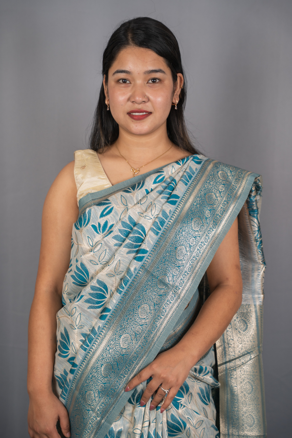 Linen Saree With Meenakari Weaving - Chirag - Image 4