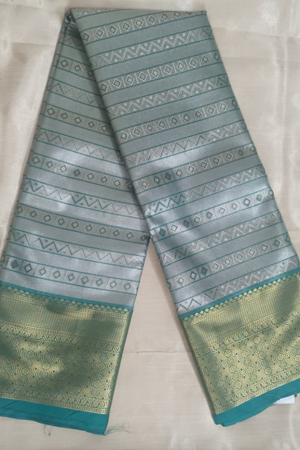 Blue with Teal Blue Border-Kanchipuram Tissue Saree