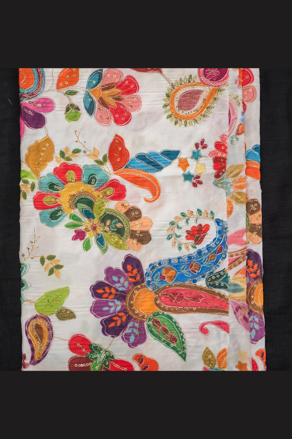 Silk Blouse Material Kalamkari Print With Embroidery - Image 14