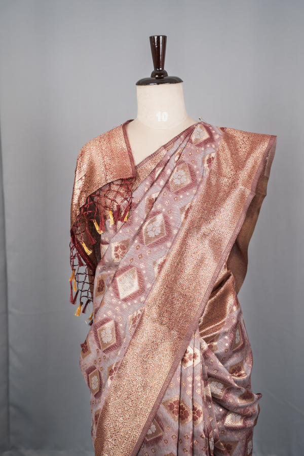 Linen Saree With Meenakari Weaving - Chirag - Image 12