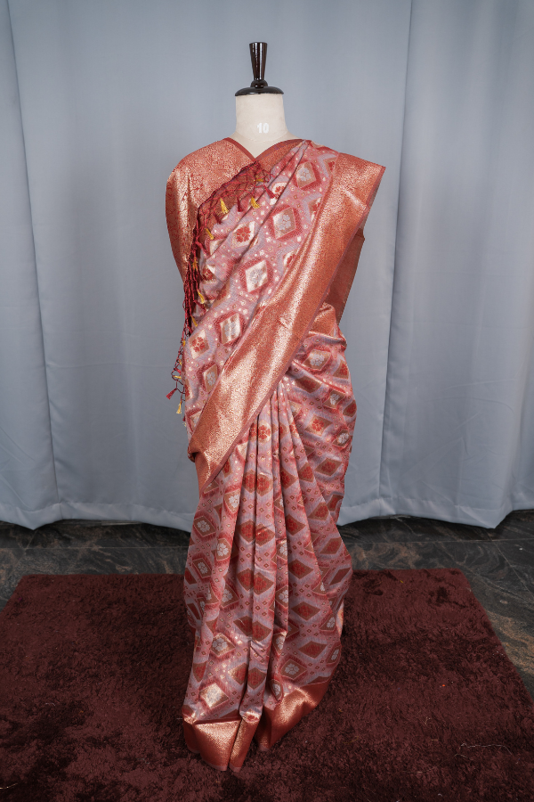 Linen Saree With Meenakari Weaving - Chirag - Image 10