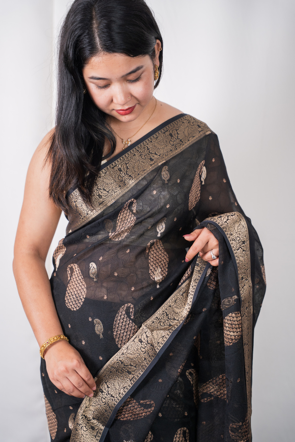 Banaras Khadi Georgette with Zari Butta - Viyara - Image 2