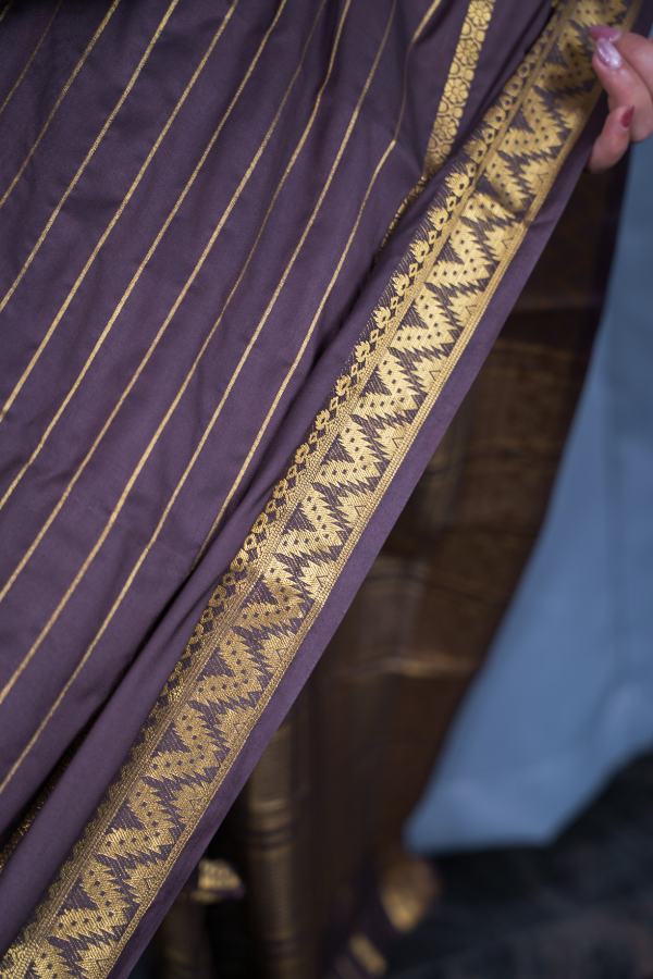 Semi Mysore Crape Silk Self Pattern with Temple Border - Image 3