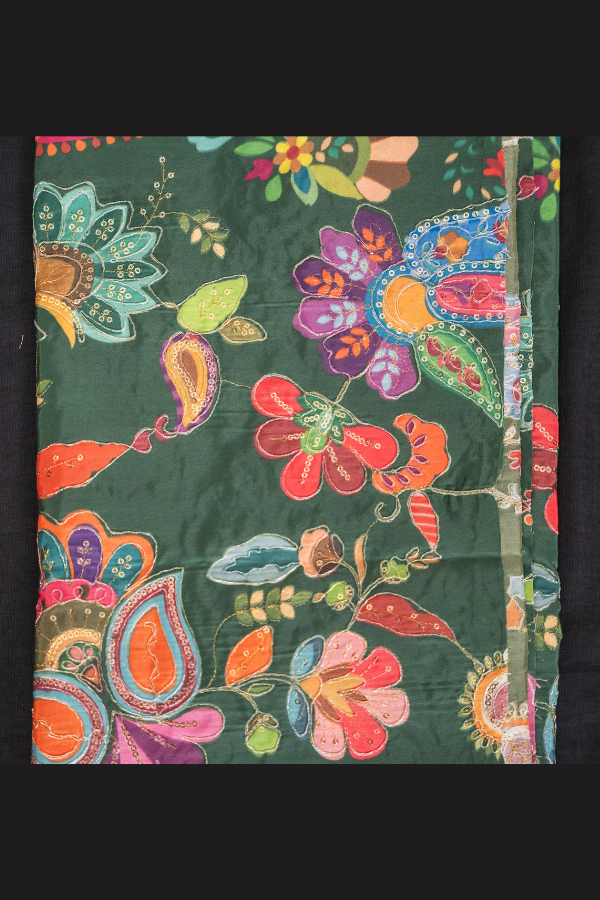 Silk Blouse Material Kalamkari Print With Embroidery - Image 5