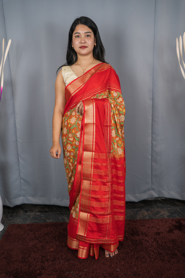 Semi Mysore Silk Kalamkari Floral Digital Print Festive Saree