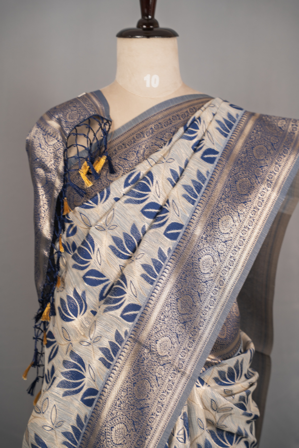 Linen Saree With Meenakari Weaving - Chirag - Image 19