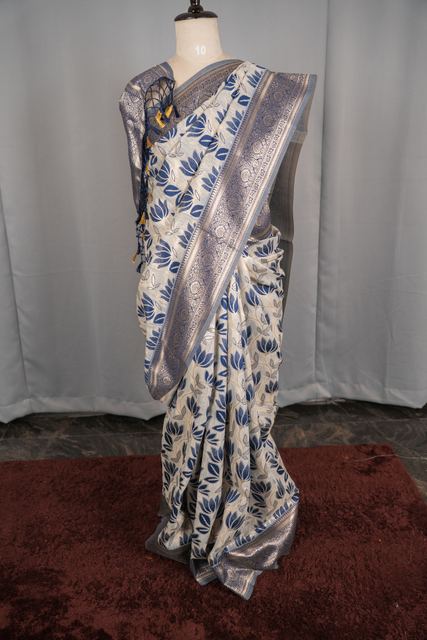 Linen Saree With Meenakari Weaving - Chirag - Image 20
