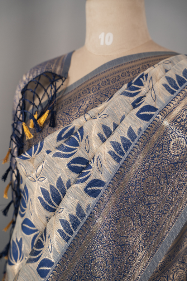 Linen Saree With Meenakari Weaving - Chirag - Image 21