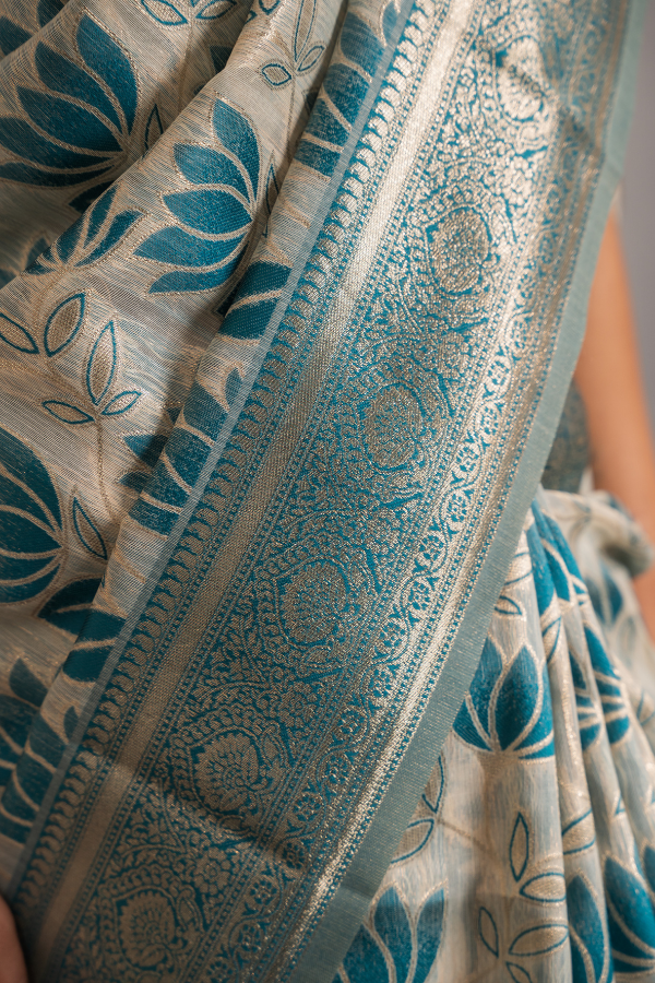 Linen Saree With Meenakari Weaving - Chirag - Image 6