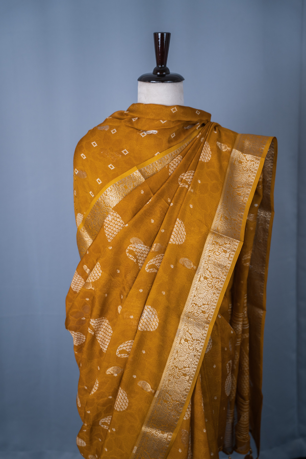 Banaras Khadi Georgette with Zari Butta - Viyara - Image 8