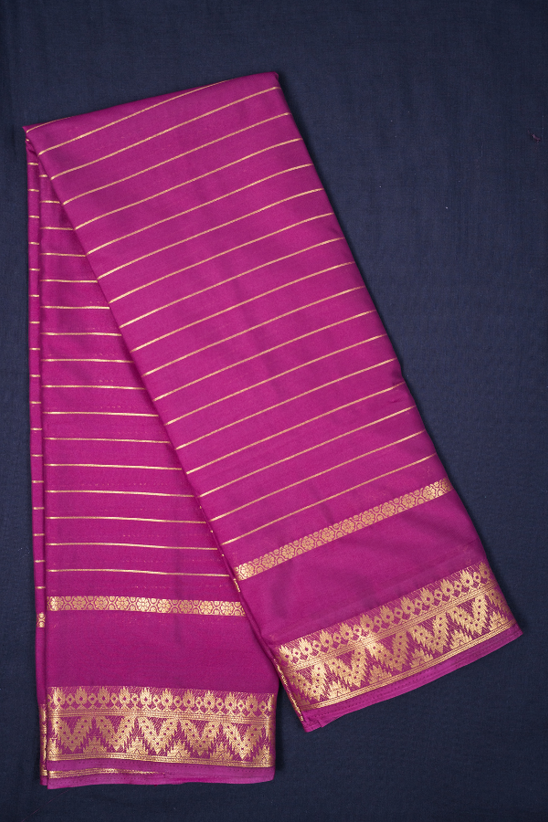 Semi Mysore Crape Silk Self Pattern with Temple Border - Image 13