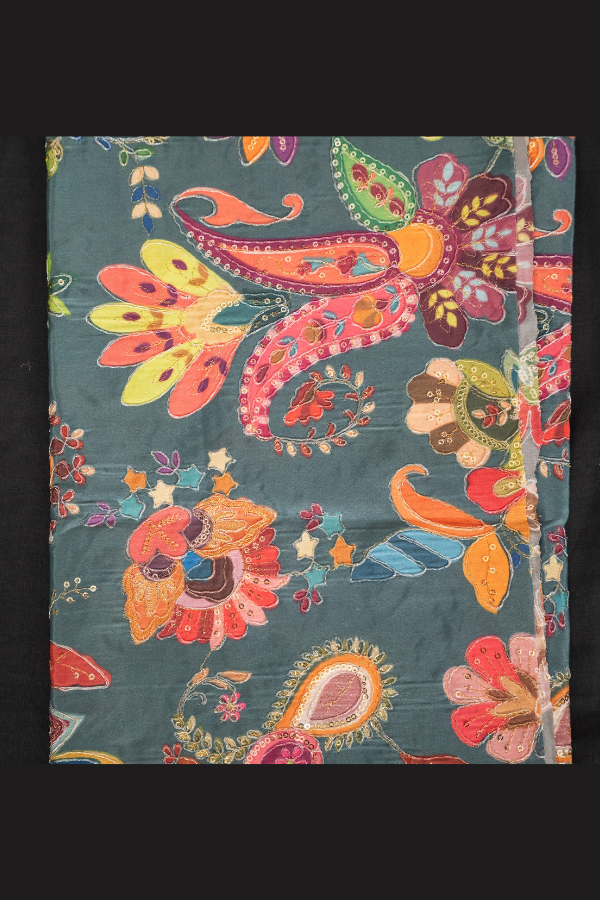 Silk Blouse Material Kalamkari Print With Embroidery - Image 6