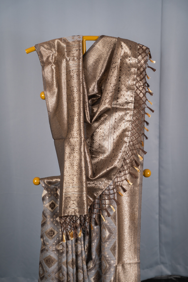 Linen Saree With Meenakari Weaving - Chirag - Image 7