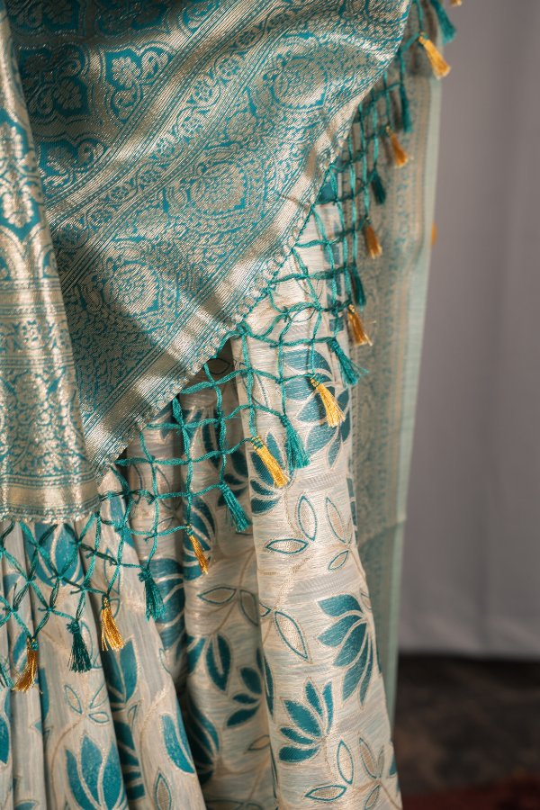 Linen Saree With Meenakari Weaving - Chirag - Image 16