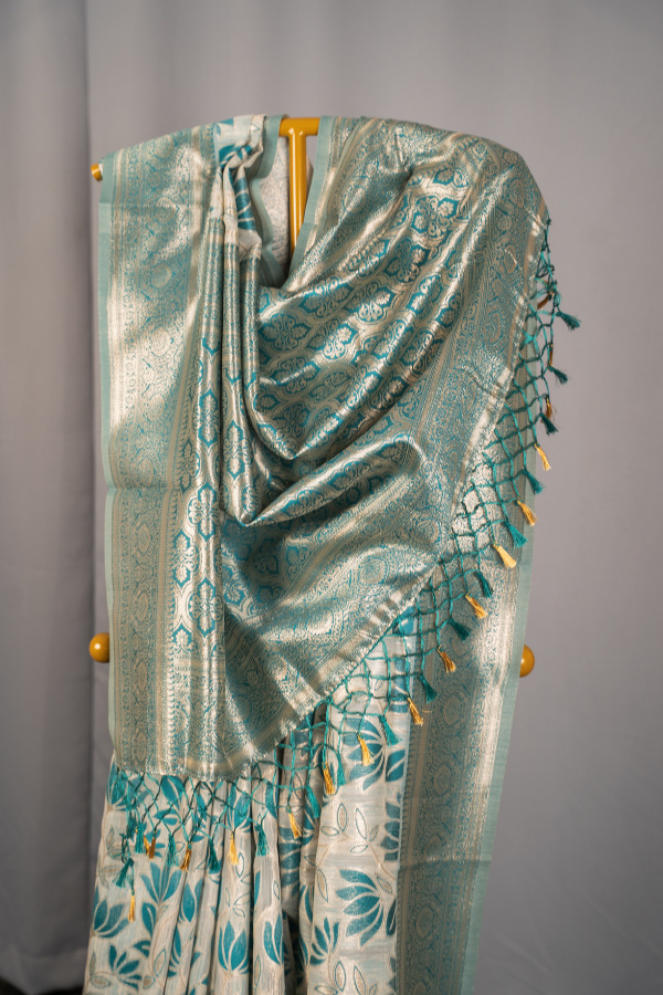 Linen Saree With Meenakari Weaving - Chirag - Image 17