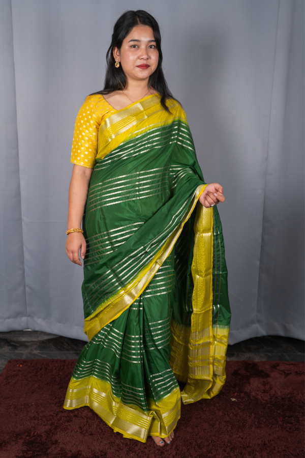 Semi Mysore Crape Silk 2D Pattern Silk Saree with Full Body Zari lines