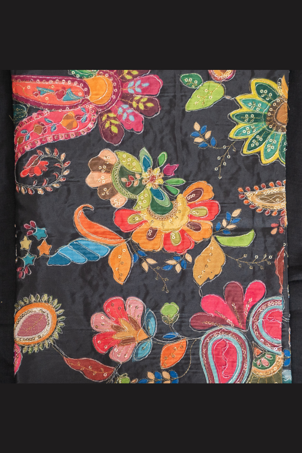 Silk Blouse Material Kalamkari Print With Embroidery - Image 3