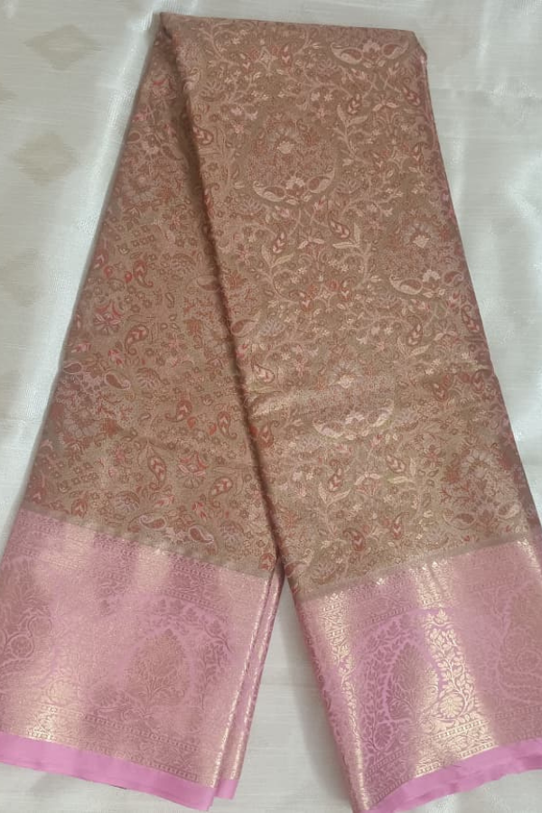 Copper with Light Pink Border-Kanchipuram Tissue Silk Saree