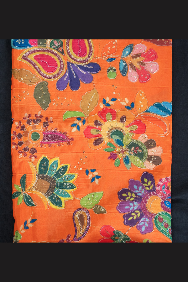 Silk Blouse Material Kalamkari Print With Embroidery - Image 11