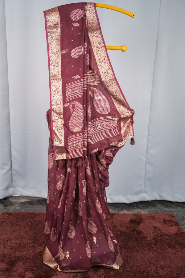 Banaras Khadi Georgette with Zari Butta - Viyara - Image 6