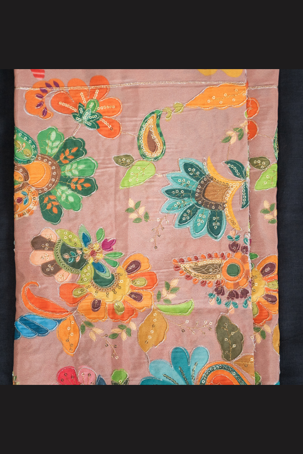 Silk Blouse Material Kalamkari Print With Embroidery - Image 4