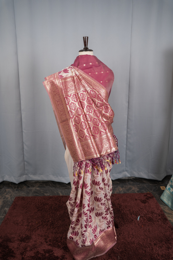 Linen Saree With Meenakari Weaving - Chirag - Image 8