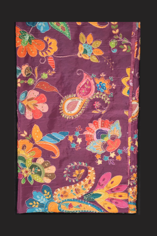 Silk Blouse Material Kalamkari Print With Embroidery - Image 12