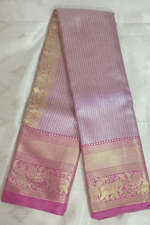 Lavender with Pink Border-Kanchipuram Tissue Silk Saree