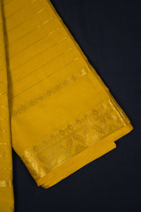 Semi Mysore Crape Silk Self Pattern with Temple Border - Image 19